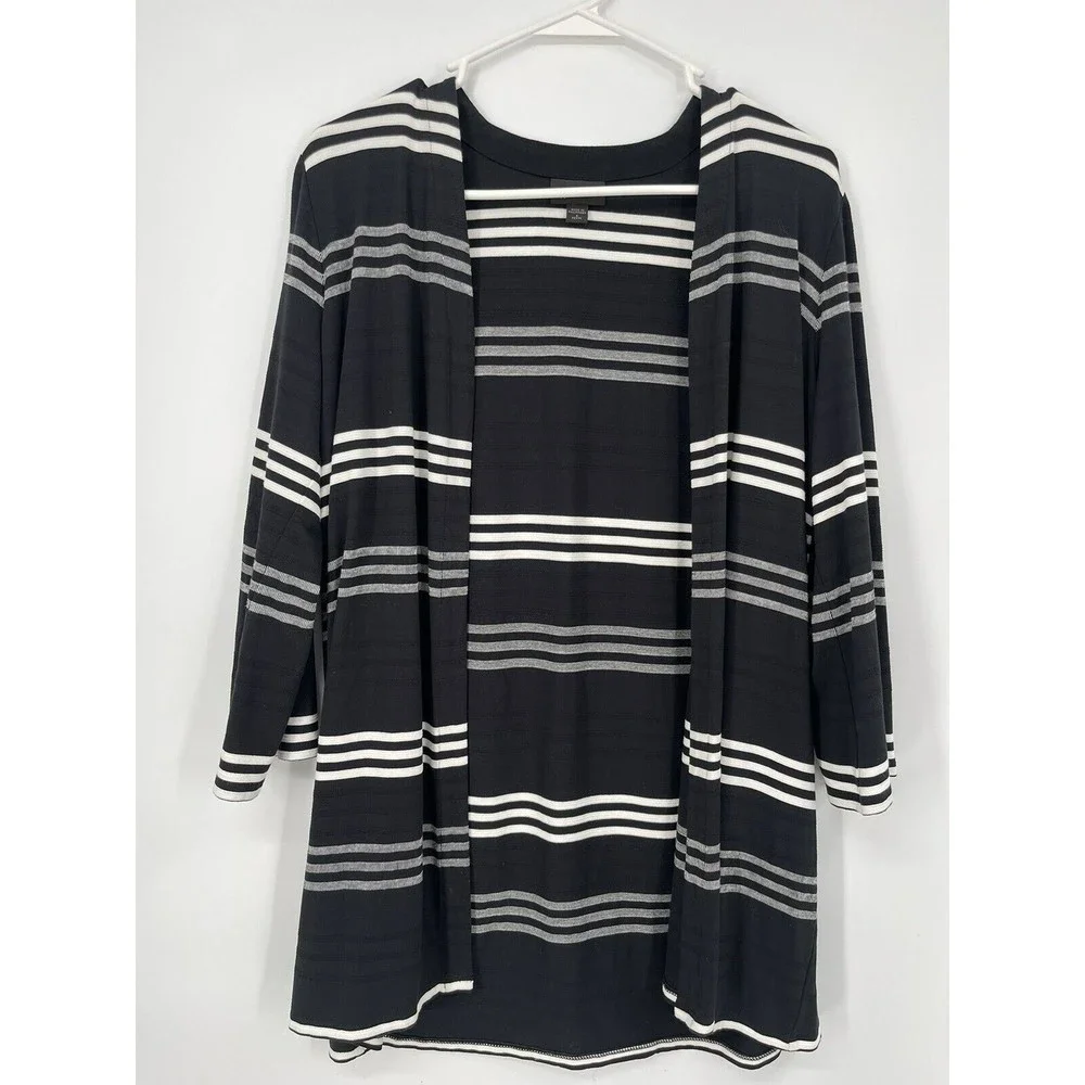 J. Jill Wearever Collection Black White Stripe Open Rayon Blend Cardigan Size SP
